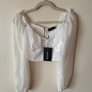 PrettyLittleThing White Sheer Polka Dot Blouse